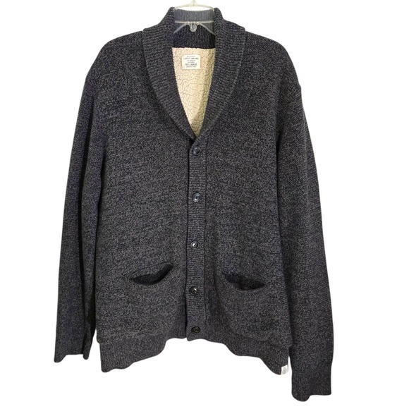 Lucky Brand Men's Cardigan Sweater Shawl Collar Knit Gray XXL Faux Fur Lined - Picture 2 of 16